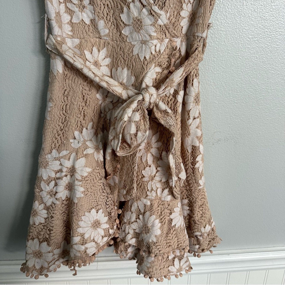 Saints and Secrets Floral Faux Wrap Ruffle Lace Mini Dress - Picture 8 of 15